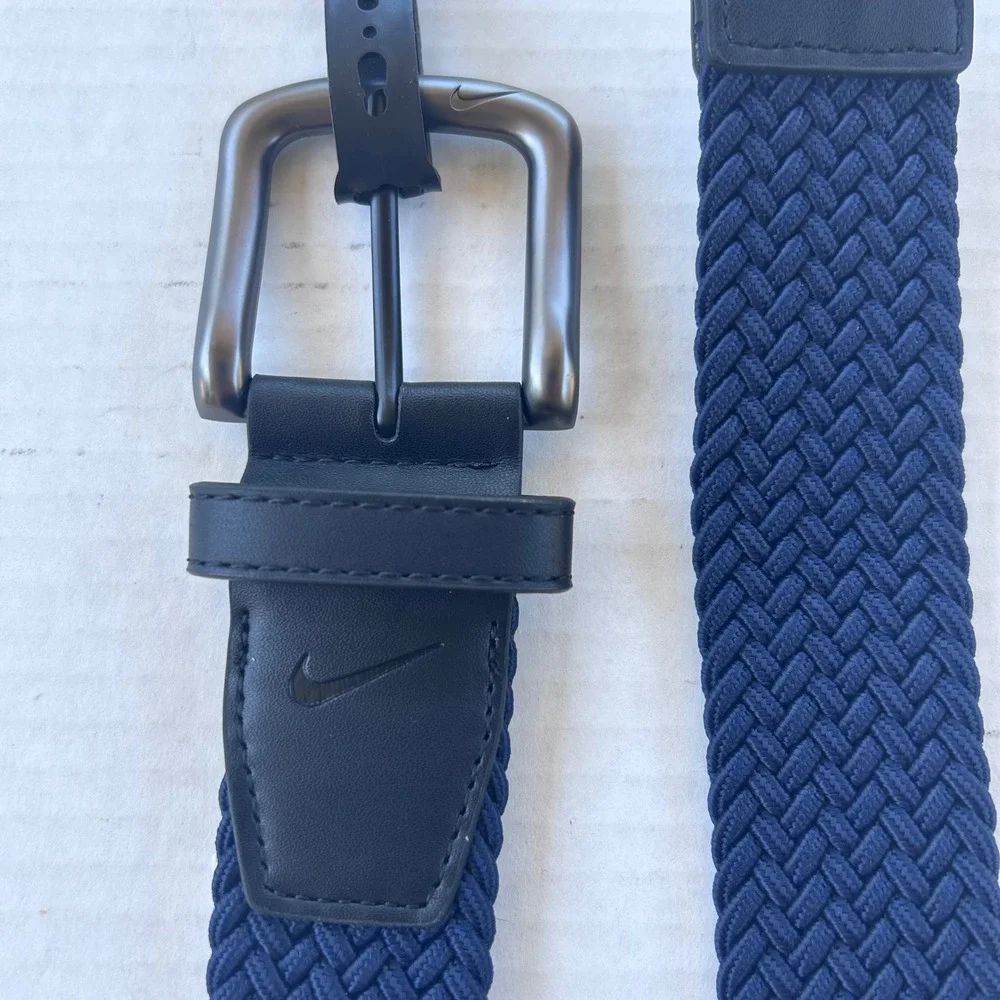 Nike Belt Mens XL Navy Blue Woven Braided Stretch Elastic Golf 42-44 NEW‎